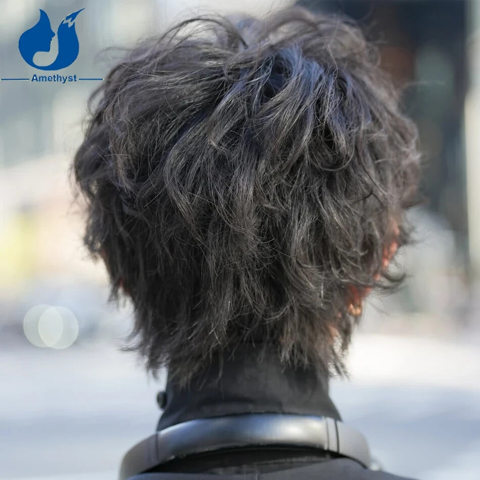 Natural Loose Curly Pixie Cut Wig for Men Human Hair Brazilian Remy Full Lace