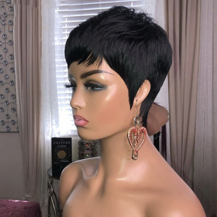 Women Short Blue Black Purple Wigs Pixie Cut Wave Hair Party Wigs Synthetic Hair