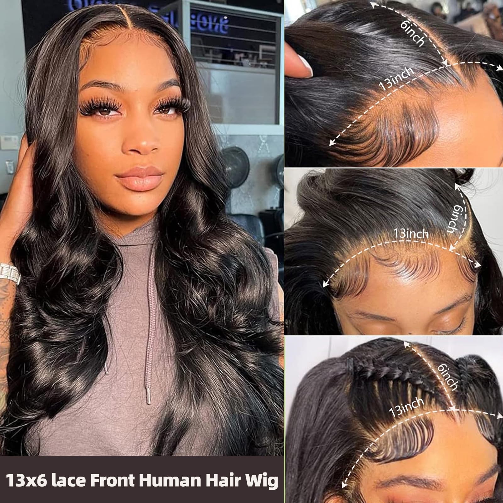 Juicqui 13X6 Lace Front Wigs Human Hair Pre Plucked 200 Density Body Wave Real