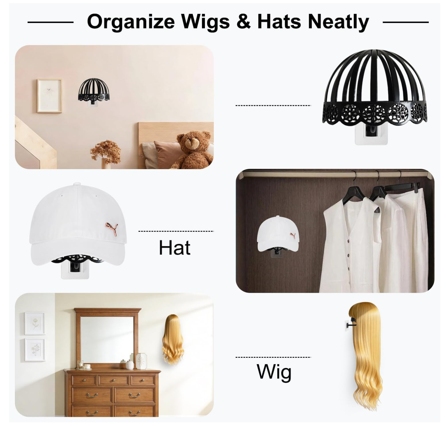 Wig Stand Hanging, 2PCS Black