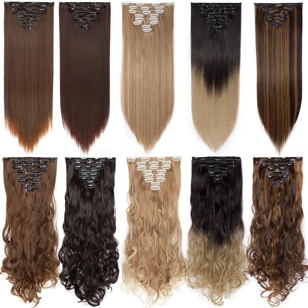 CLEARANCE Highlights Long Wavy Clip In Hair Extensions Real Natural 8 Pieces US
