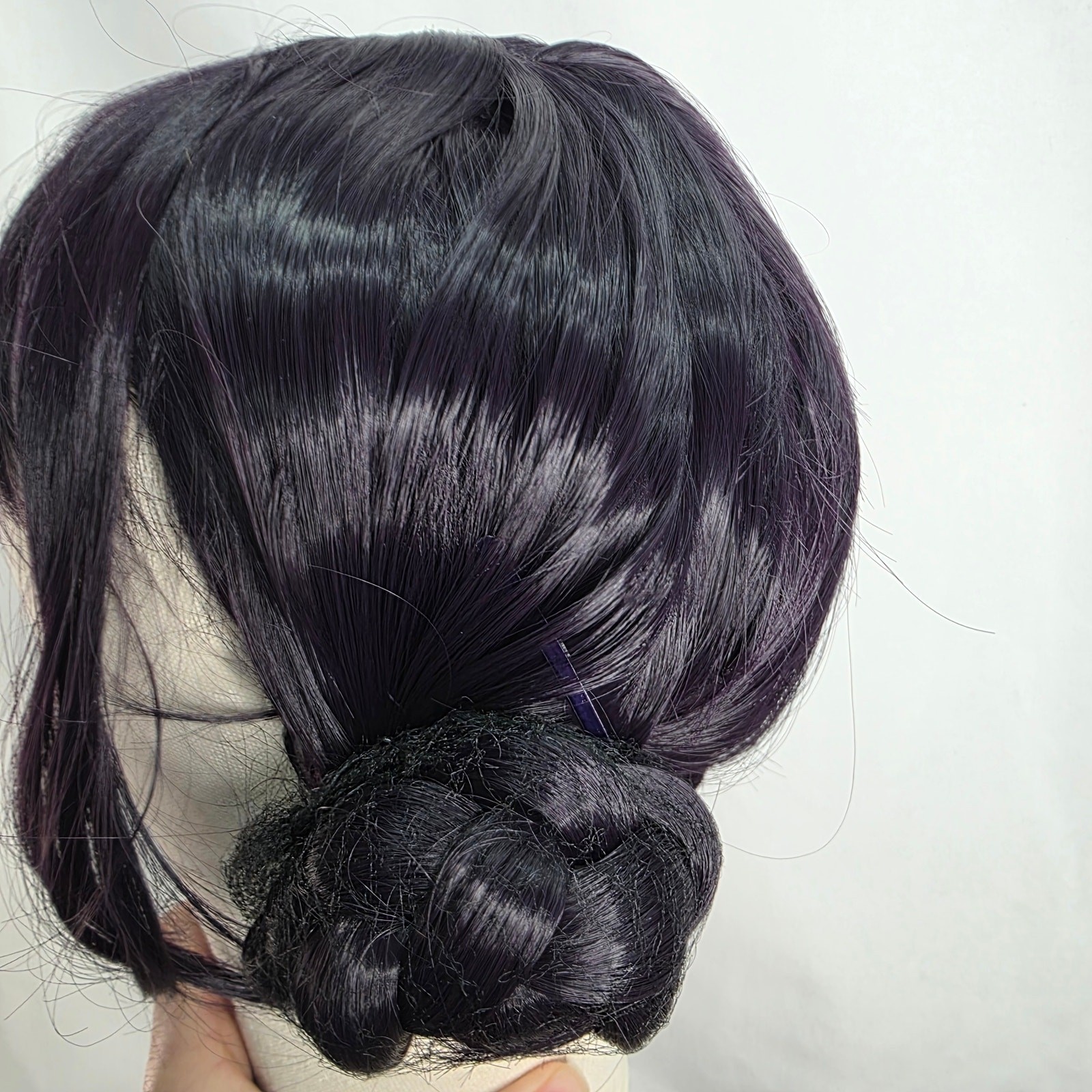 Short Black Purple Cosplay Wig with 2 Buns for Women Halloween Party Costume