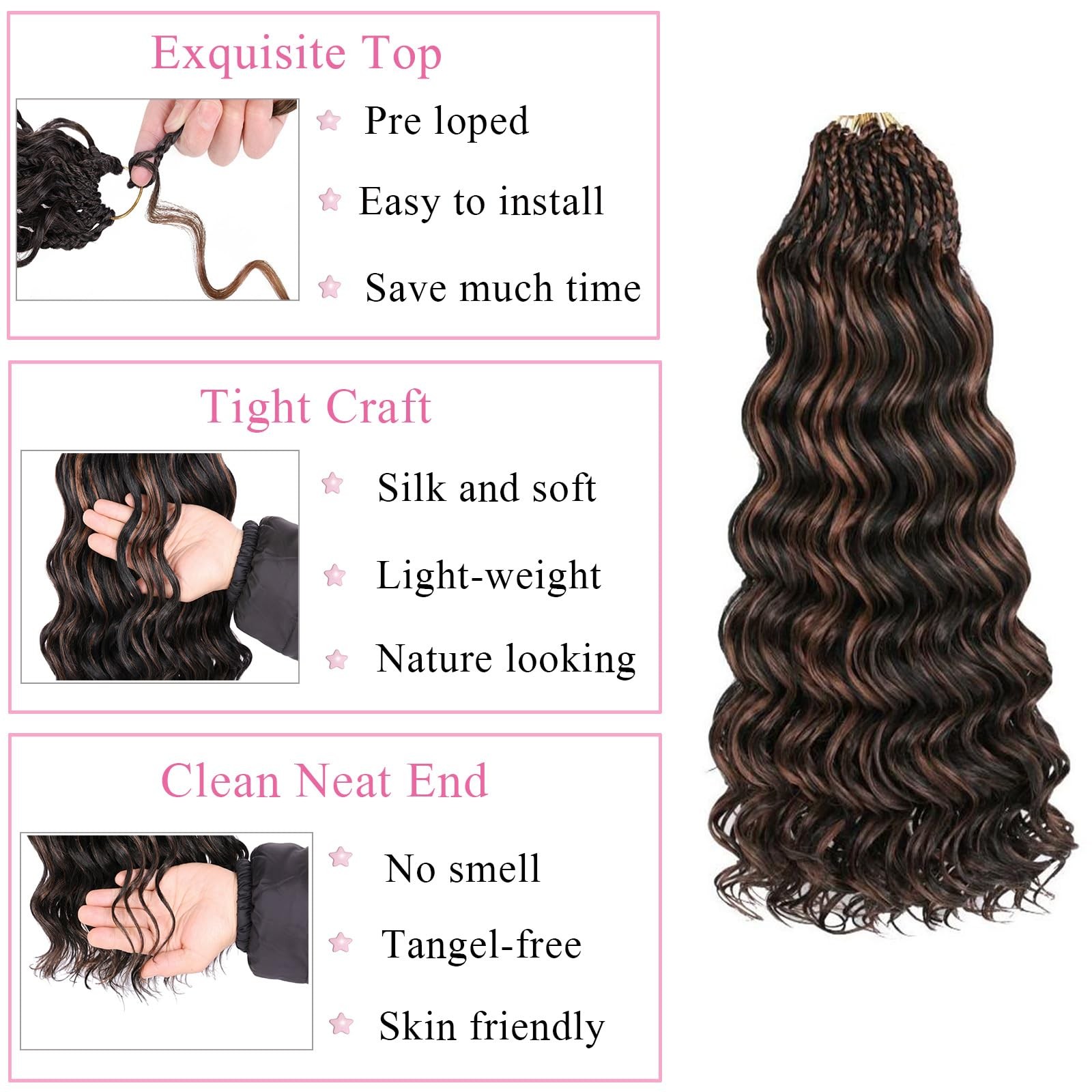 8 Packs Pre Looped Ocean Wave Crochet Hair 18 Inch Synthetic Braids Black Mix…