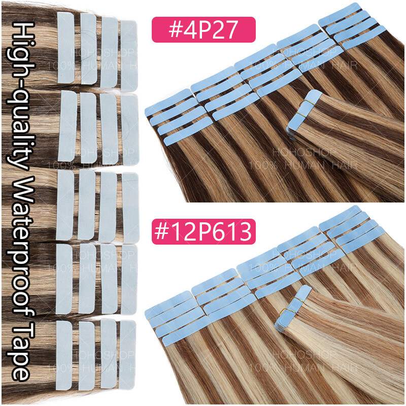8A Russian Tape In Real Human Remy Hair Extensions Skin Weft Blonde Full Head US