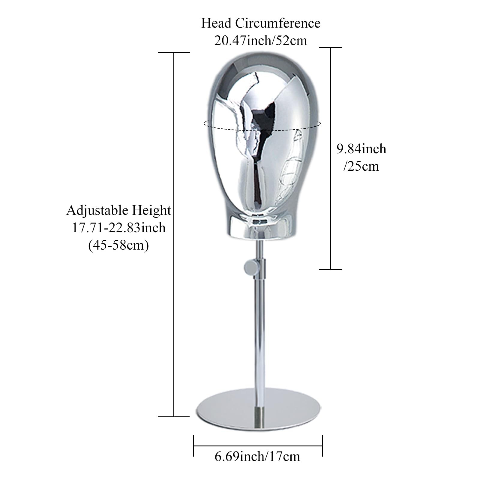 CHADWICK 20″ Chrome Wig Head Stand Mannequin Display for Wigs Hats Salon