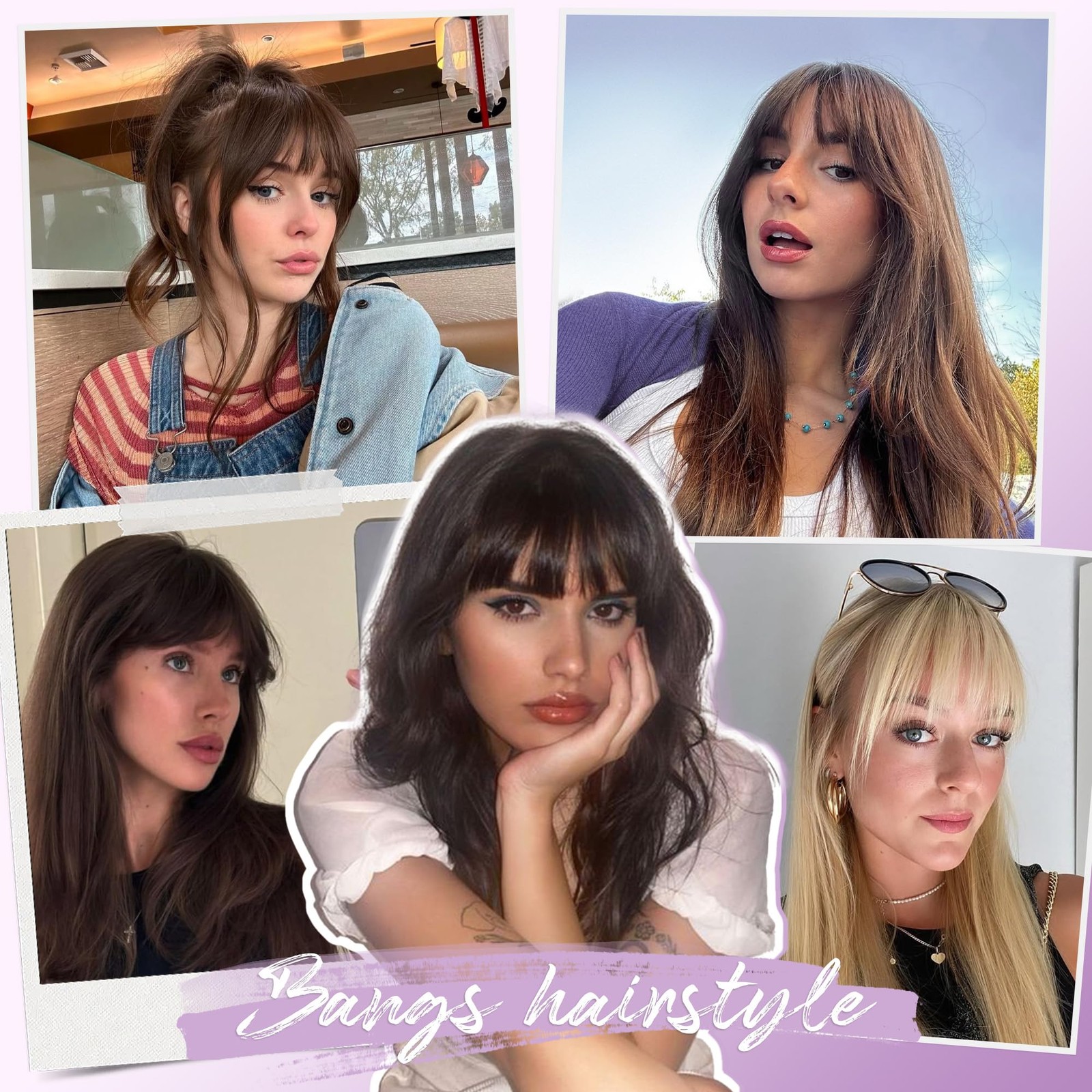Bangs Hair Clip 100% Human Fringe with Temples Wispy French Brown Black