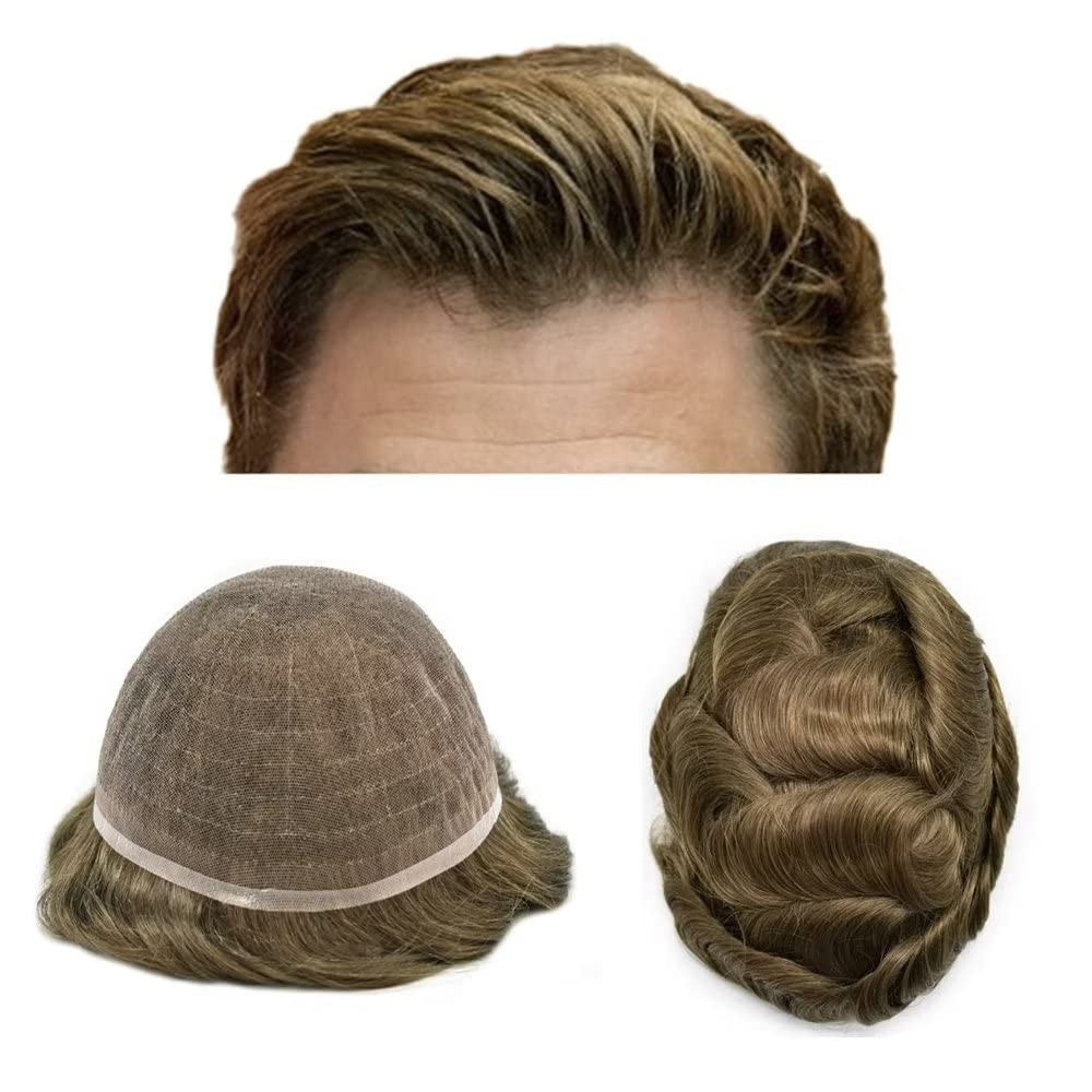 Full SWISS LACE Basement Wig Human Hair Replacement SystemMens Toupee Hairpiece