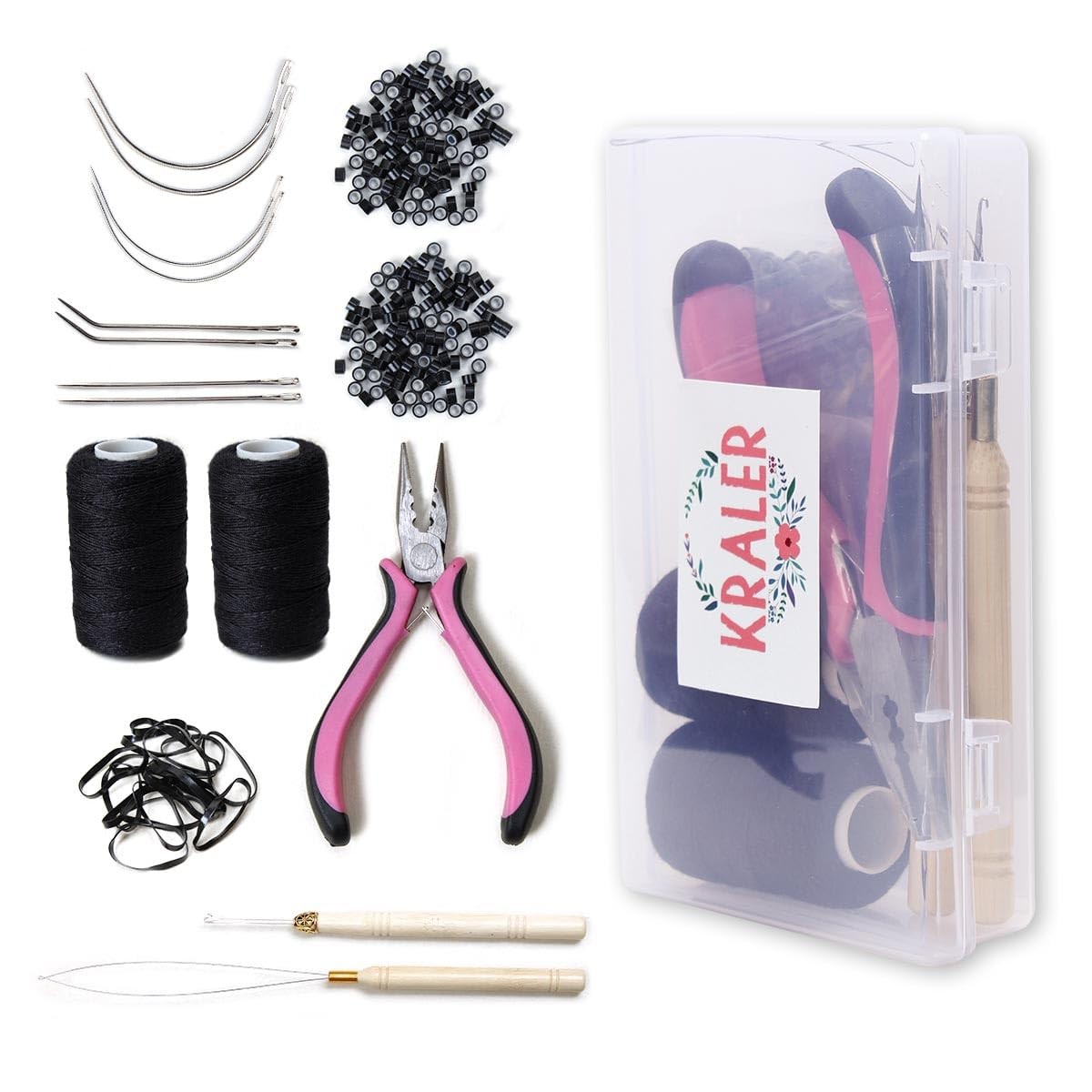 Hair Extension Tools Kit 200 Silicone Beads 1 Three Hole Pliers black
