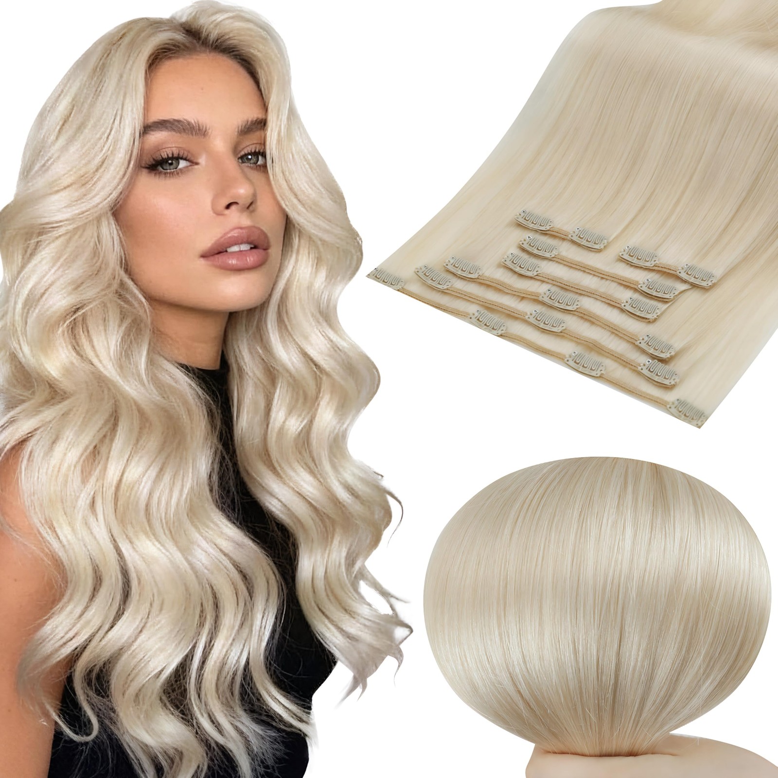 Full Shine Blonde Clip In Human Hair Extensions 12″ 95g 7pcs