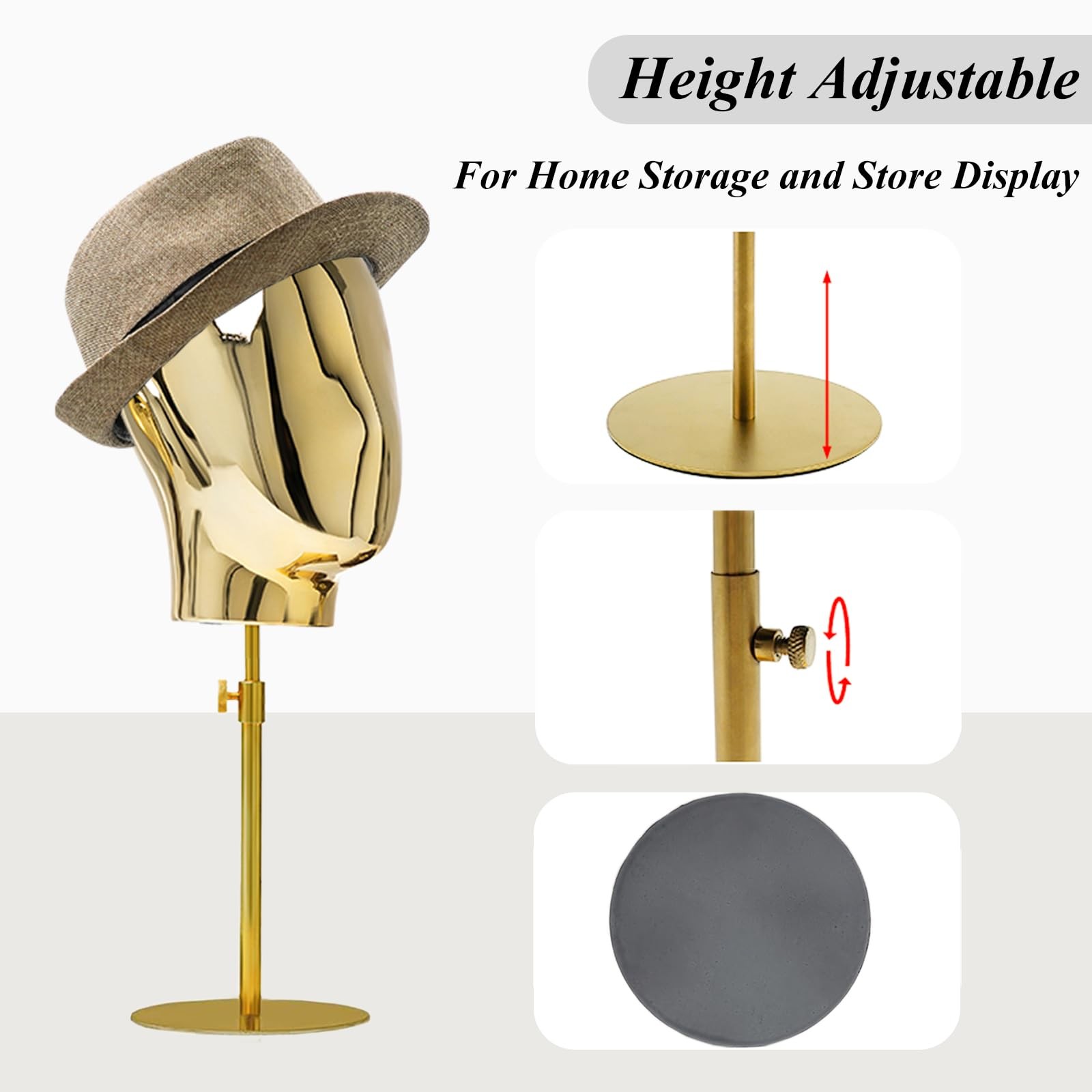CHADWICK 20″ Chrome Wig Head Stand Mannequin Display for Wigs Hats Salon