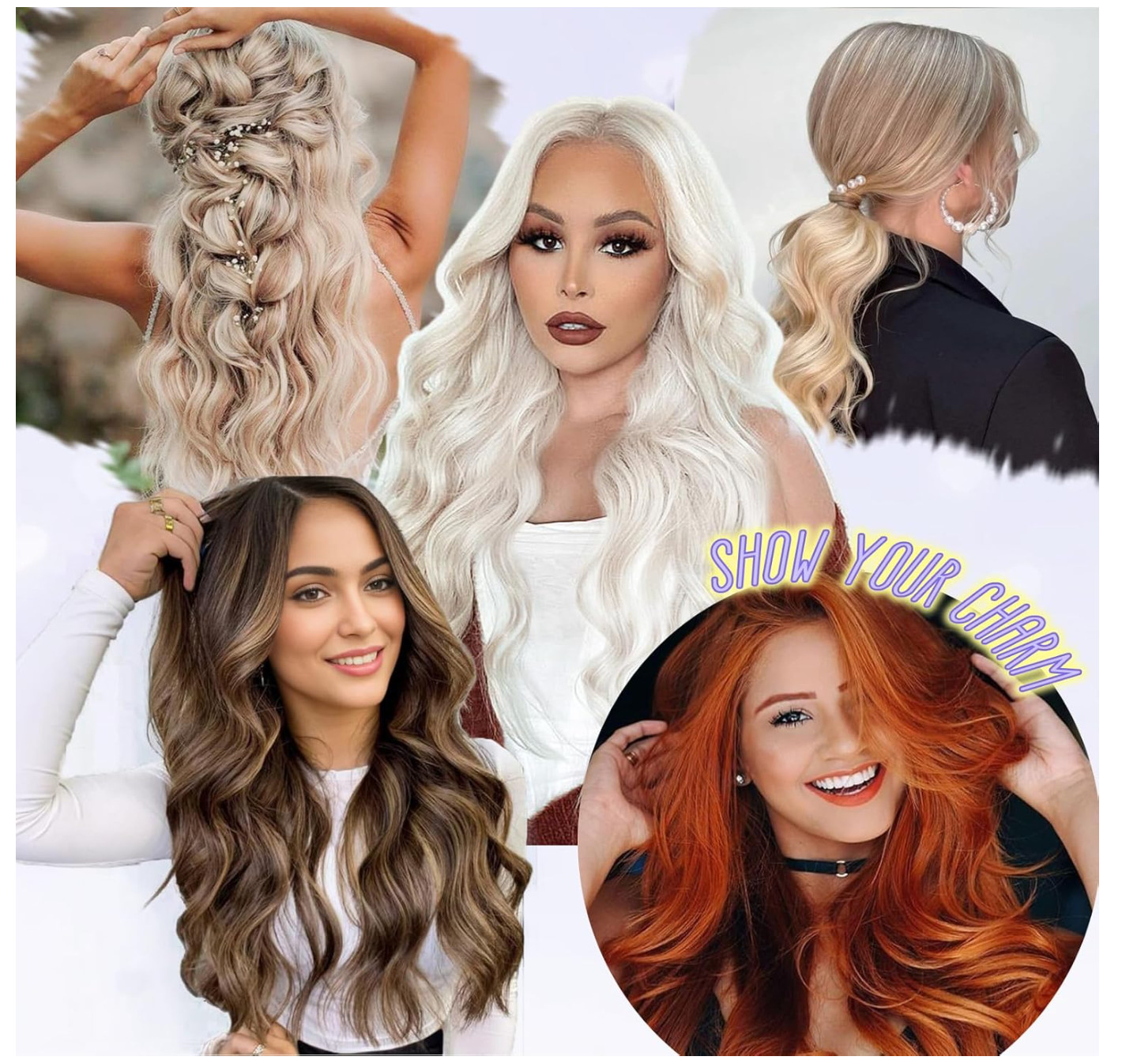 Platinum Blonde Synthetic Clip in Hair Extensions 5Pcs 20 Inches Long Wavy Hair
