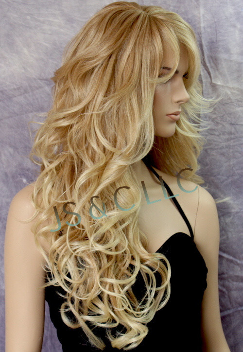 Long Blonde Mix Human Hair Blend Full Wig Goregeous wavy Heat Safe WBVA 27/613