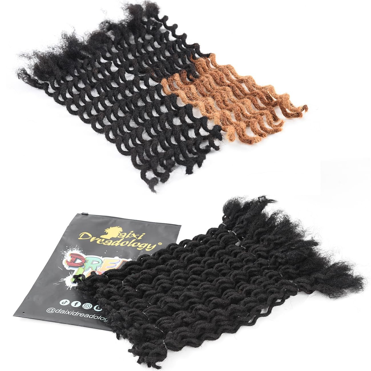 DAIXI Curly Wave Loc Extensions Human Hair 12in 20 Strands Dreadlock Extensions