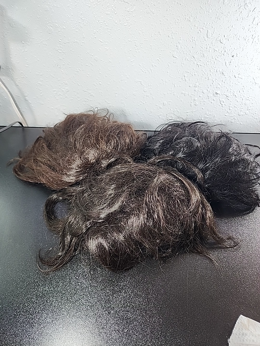 LOT 3 SHORT WOMENS WIGS HUMAN HAIR PIECE WIGLET BLACK BRUNETTE TOPPER VOLUME