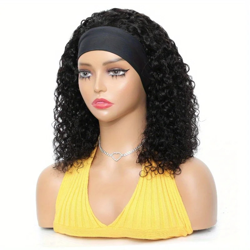 Brazilian Remy HumanHair Full Machine Made Wig Kinky Curly Glueless Headband Wig