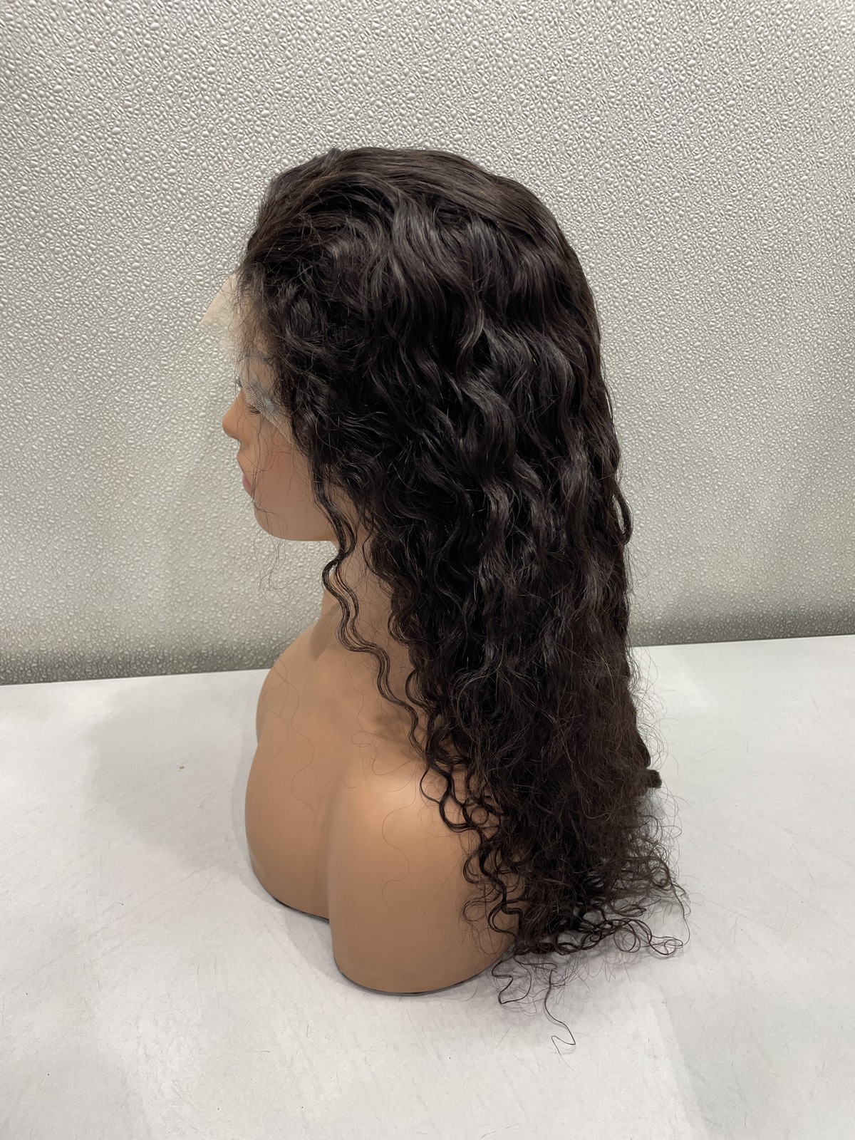 Natural Black Water Wave Human Hair Blend 13×4 Lace Front 180% Density Wig, 20″