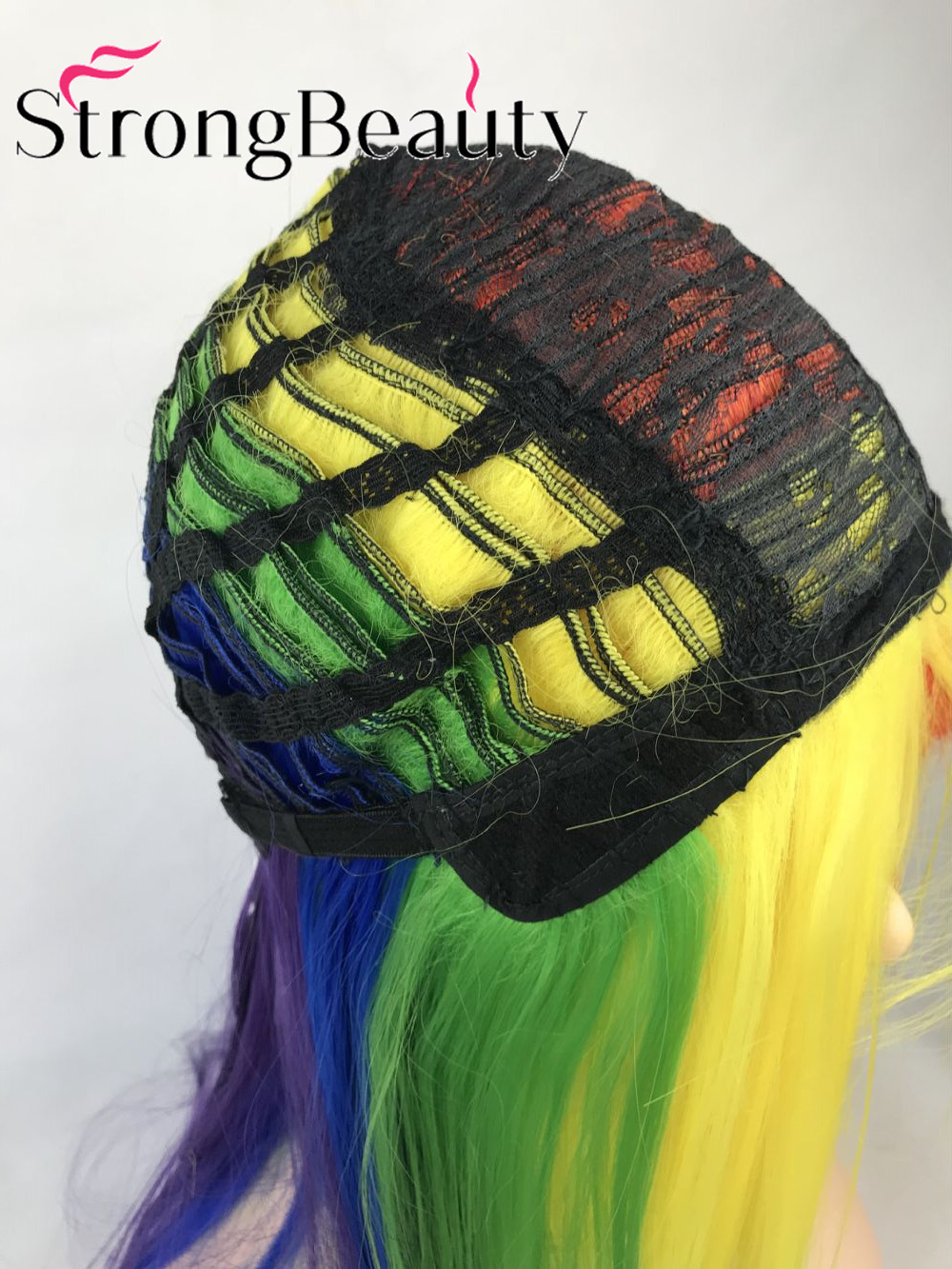 Long Rainbow Cosplay Wig Ponytail Multi Color Synthetic Wigs