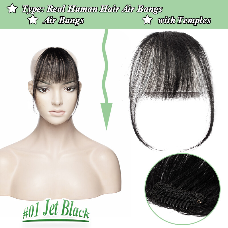 2PCS French Left/Right Side Bangs Clip In Real Human Hair Front Fringe Hairpiece