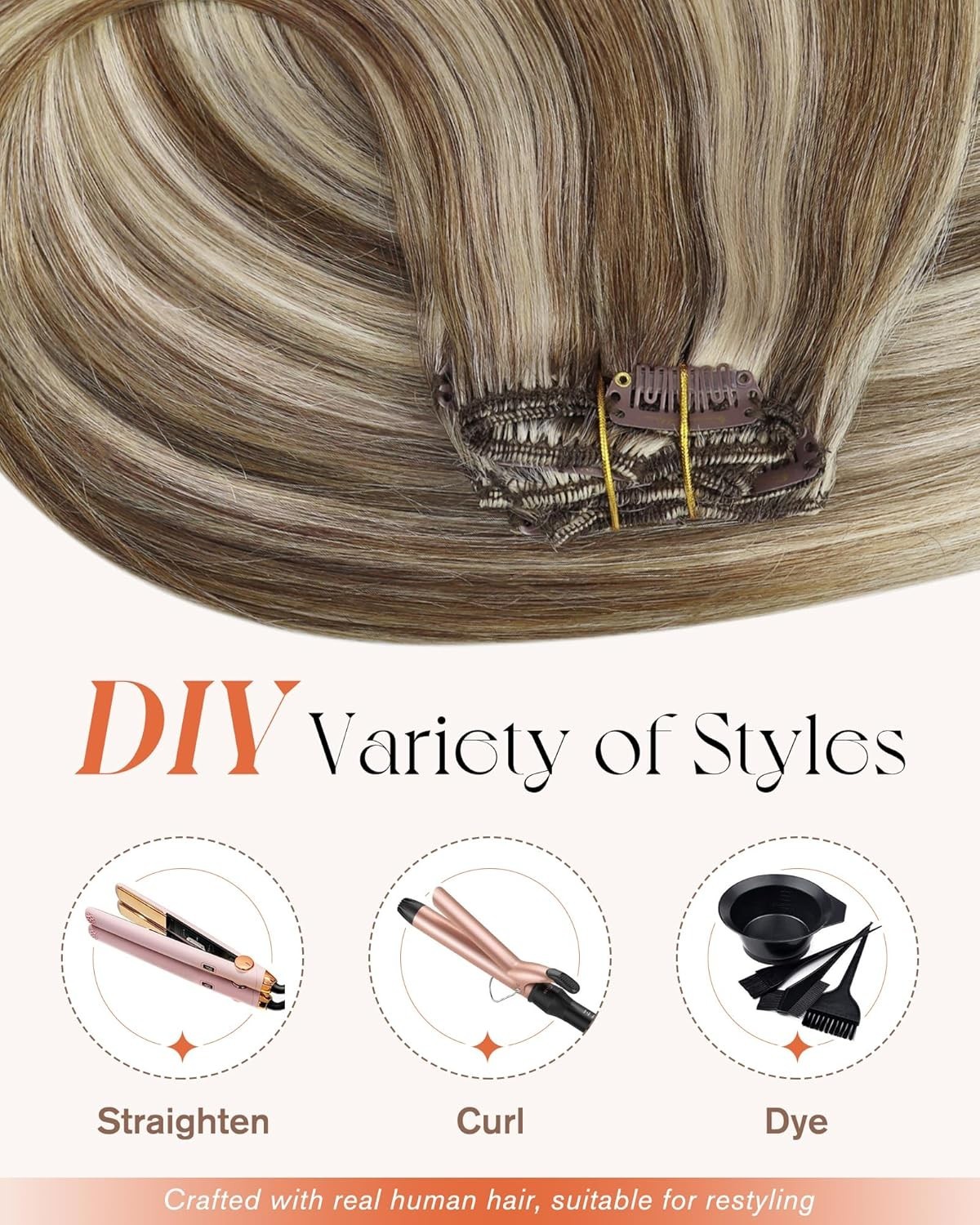 Sunny Hair CLIP-IN 24″ Honey Moonlight Light Blonde Human Hair Extensions CP P8A