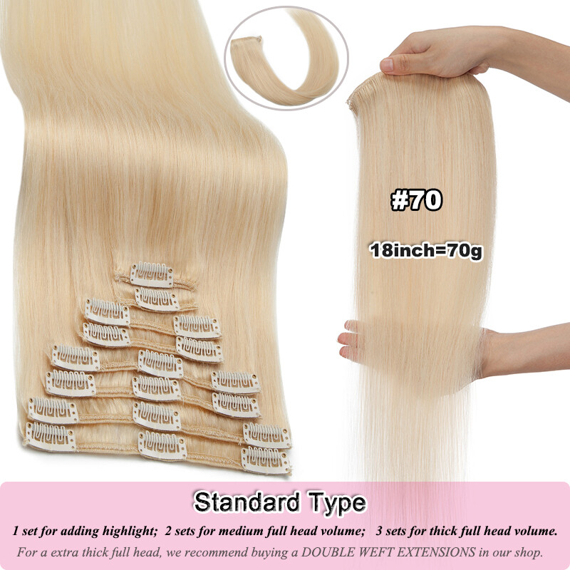 CLEARANCE Clip In Russian Human Hair Extensions Real Remy Hair 8Pieces Full Head