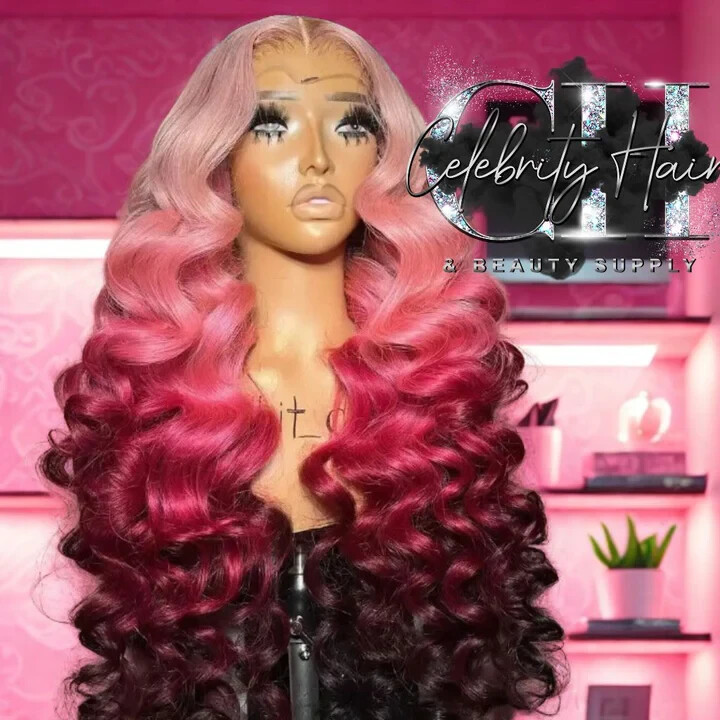 28″ Pink Loose Wave Wig