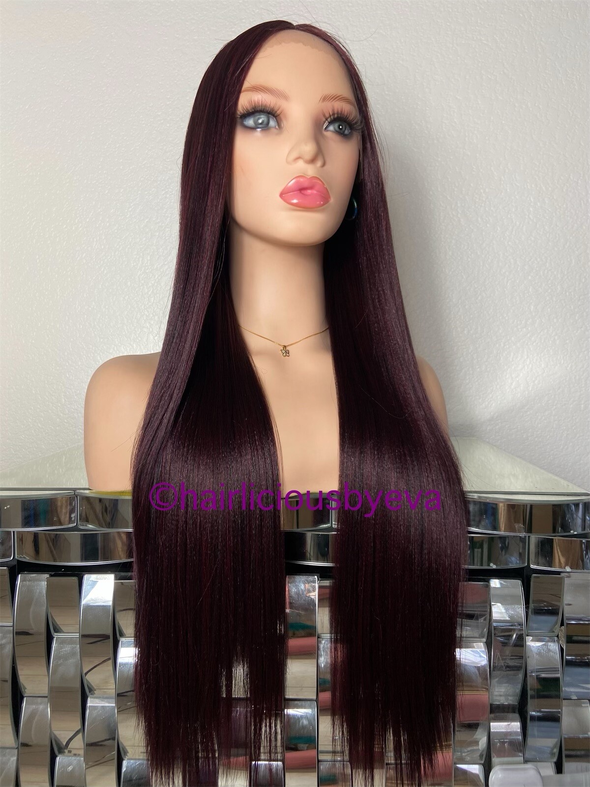 Red Burgundy Wig 99j Lace Front Middle Part Straight 26 Inch Long Heat Ok