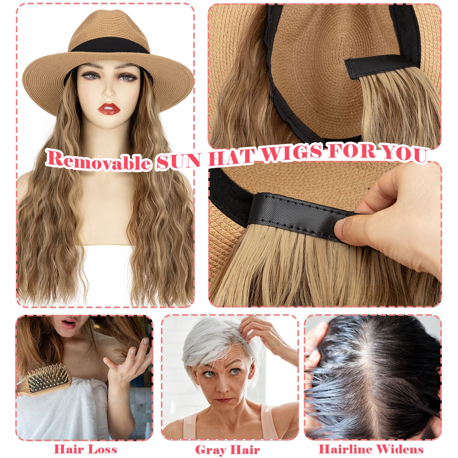 Cap with Hair Attached For Women Wigs Sun Hat with Hair Long Wavy Hair Synthetic