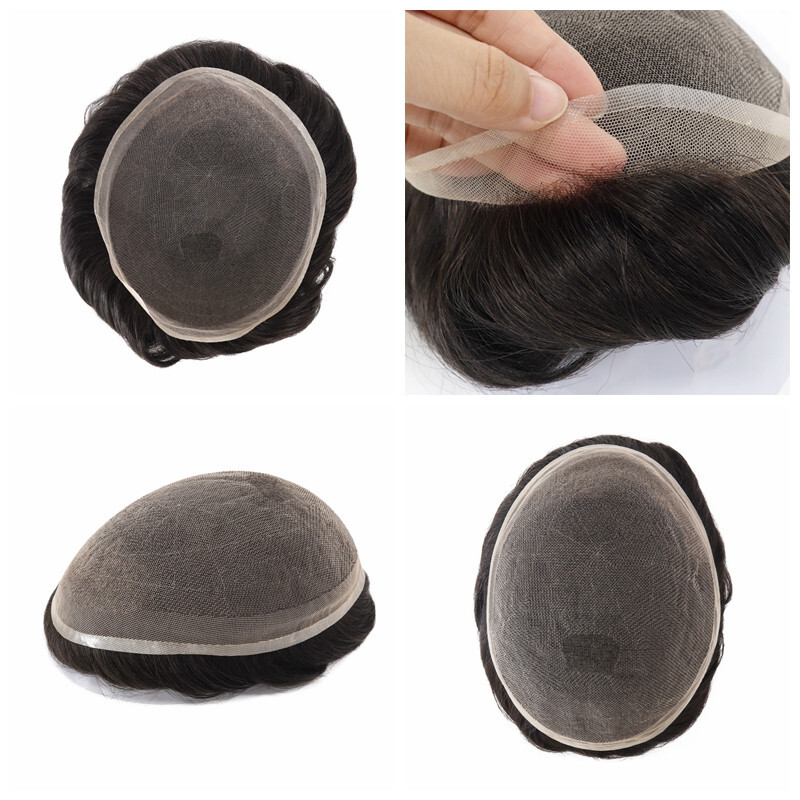 Mens Hair Toupee System Full French Lace Human Hair Reoplacement Dark Brown #2