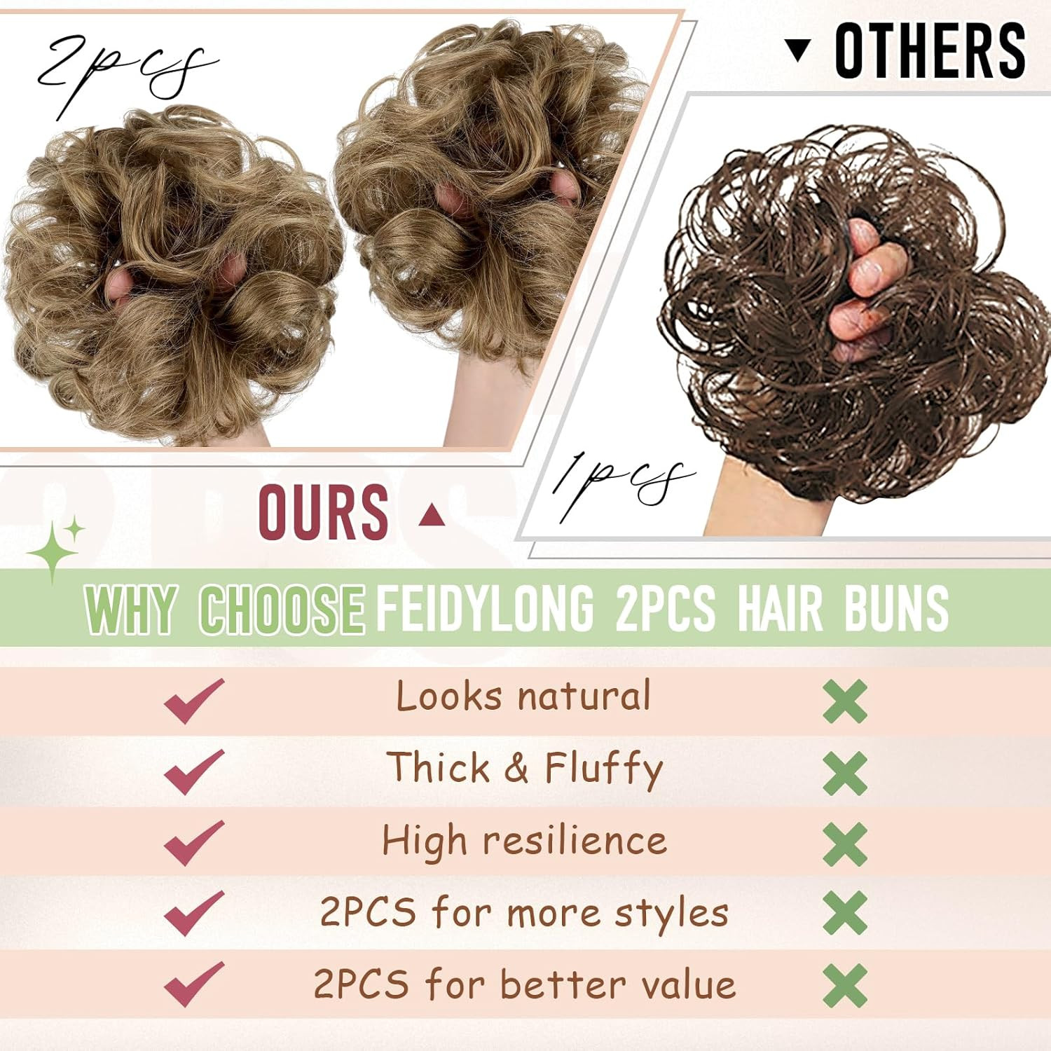 2 PCS Messy Bun Hair Piece Wavy Curly Scrunchies Synthetic Chignon Ponytail Hair