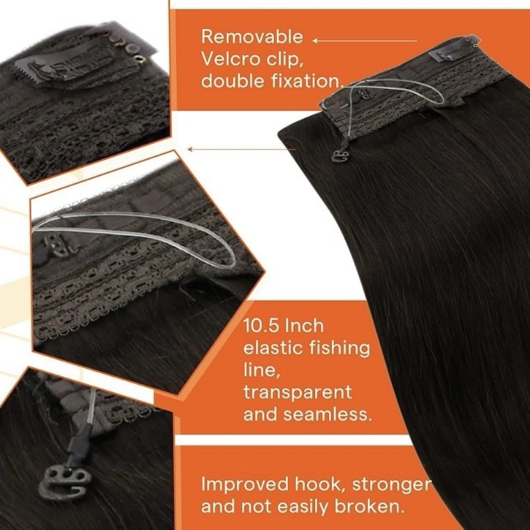 Sunny Human Hair 20 Inch 100g Invisible Wire Hair Extensions #2 Darkest Brown