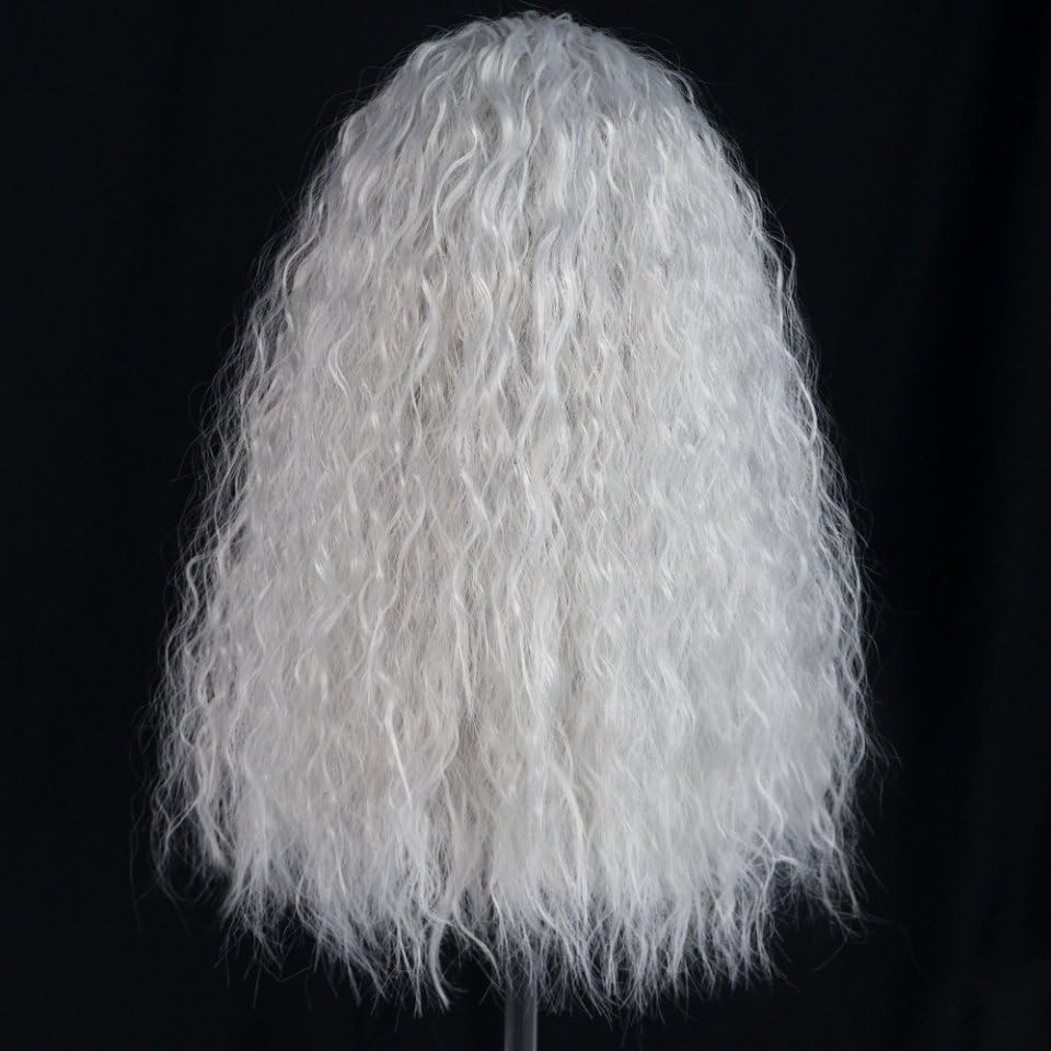 Hair Cap+ Long Grey Curly Wig Women Witch Wig Silver Outfit for Anime Cosplay…