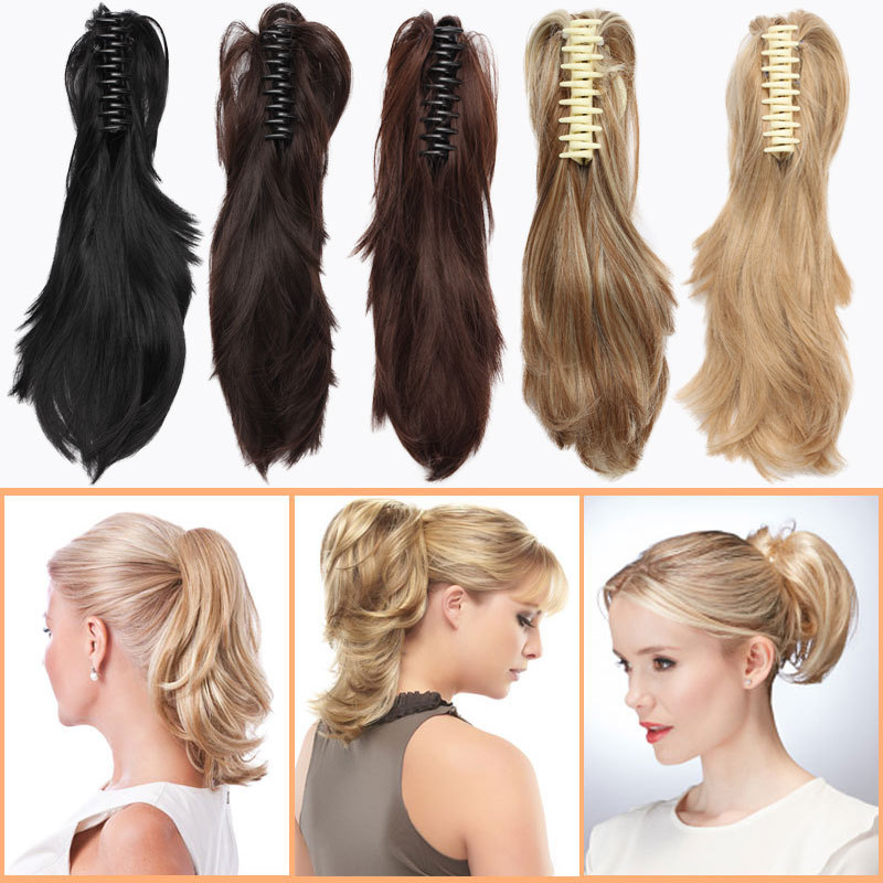 12” Short Straight Layered Bendable Ponytail Jaw Claw Clip In Hair Extension TA
