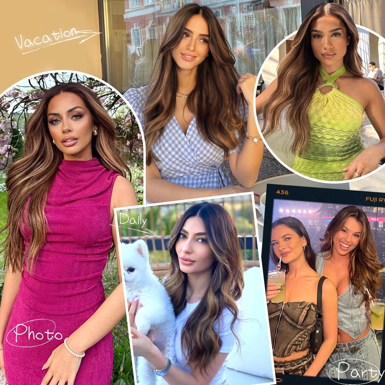 Clip in Synthetic Hair Extensions Layered Long Wavy 5PCS Thick Hairpieces Dar…