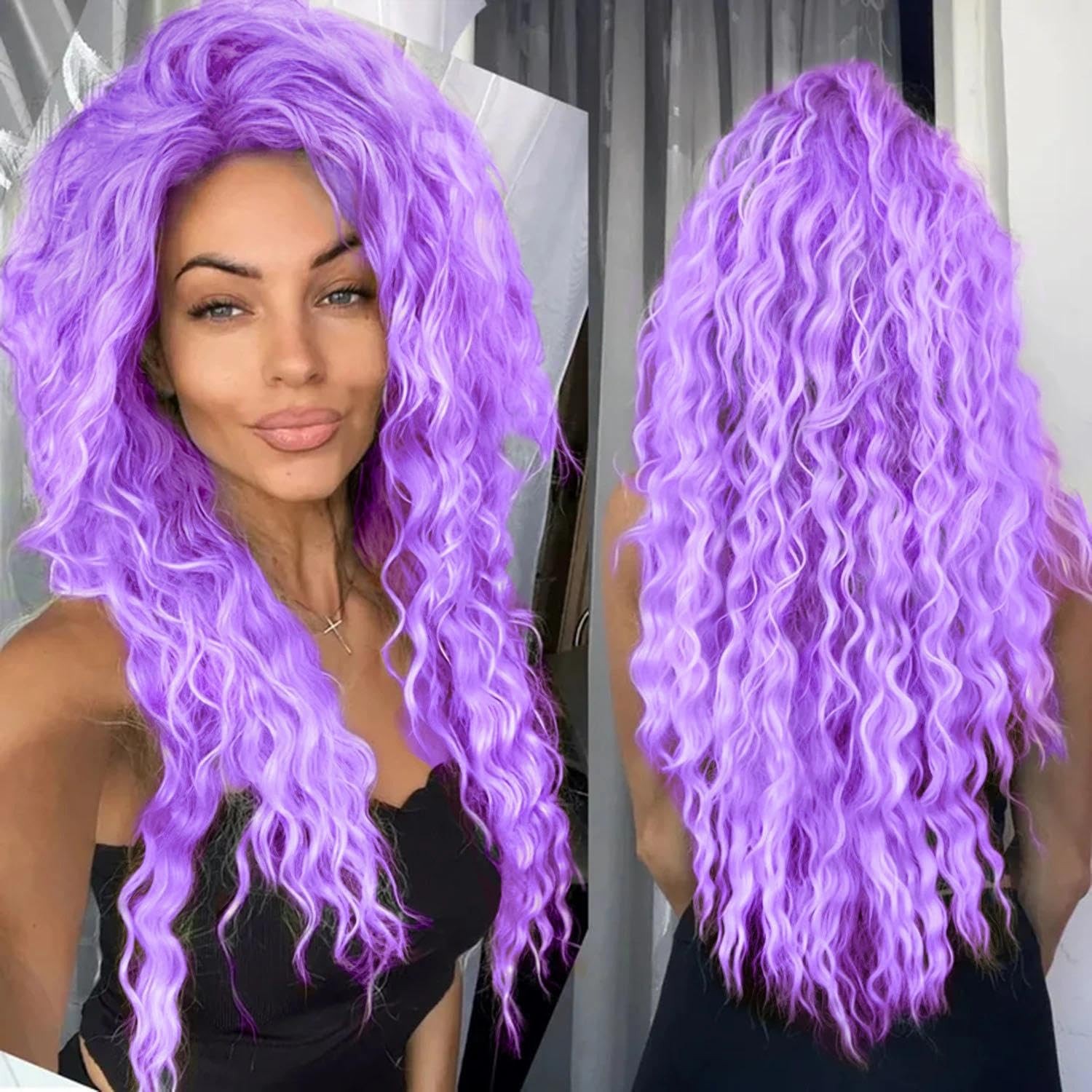 Gnimegil Long Purple Wavy Wigs For Women 26 Inch Part Curly Wig Natural Looking