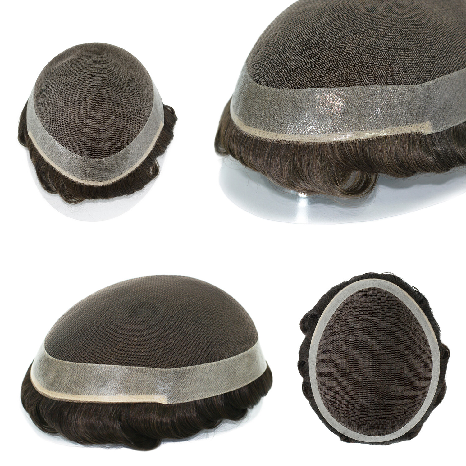 Toupee For Men Lace Indian Human Hair Replecement System Poly Coating Hairpieces