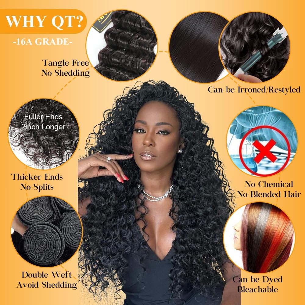 Qthair 18A Deep Wave Bundles Human Hair 14 14200G 100 Unprocessed Cambodian