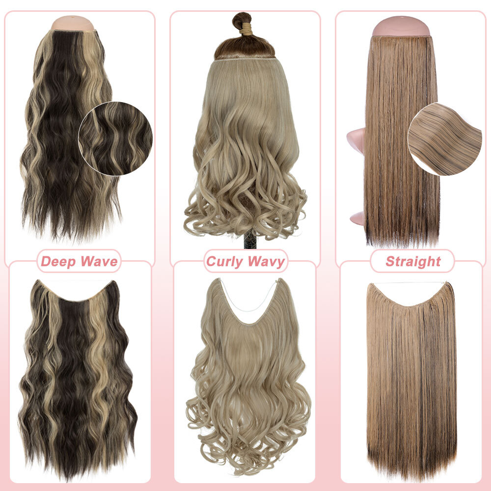 20″ Wire In Hair Extension Elastic Band Secret Miracle Ring 100% Real Thick Hair