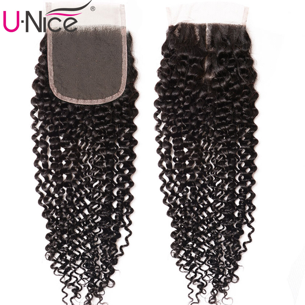 UNice Cambodian Kinky Curly Human Hair Extension Bundles with Lace Closure Weave