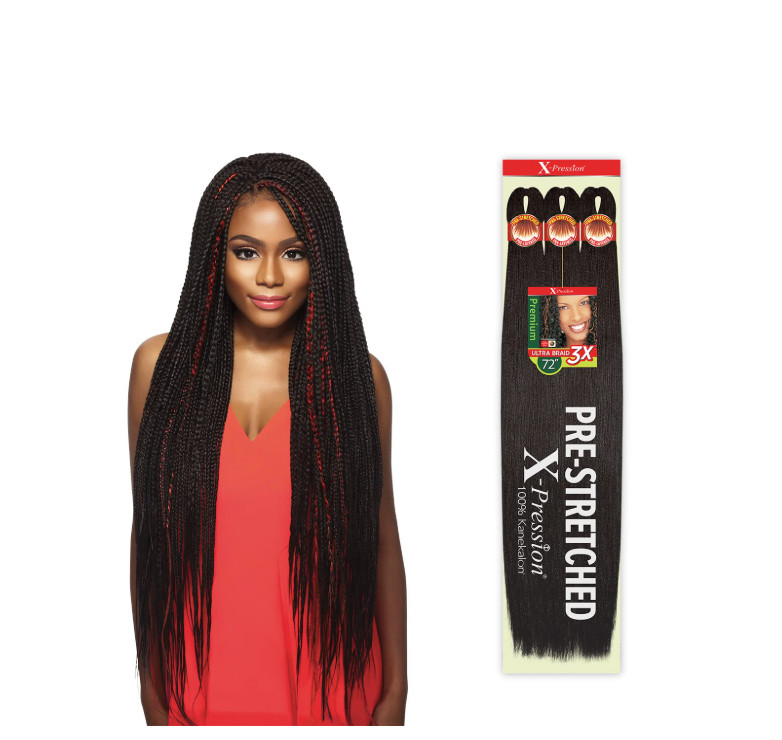 (2) Outre X-Pression 3X PreStretched Ultra Braid 72″ Kanekalon Color 1 JET BLACK