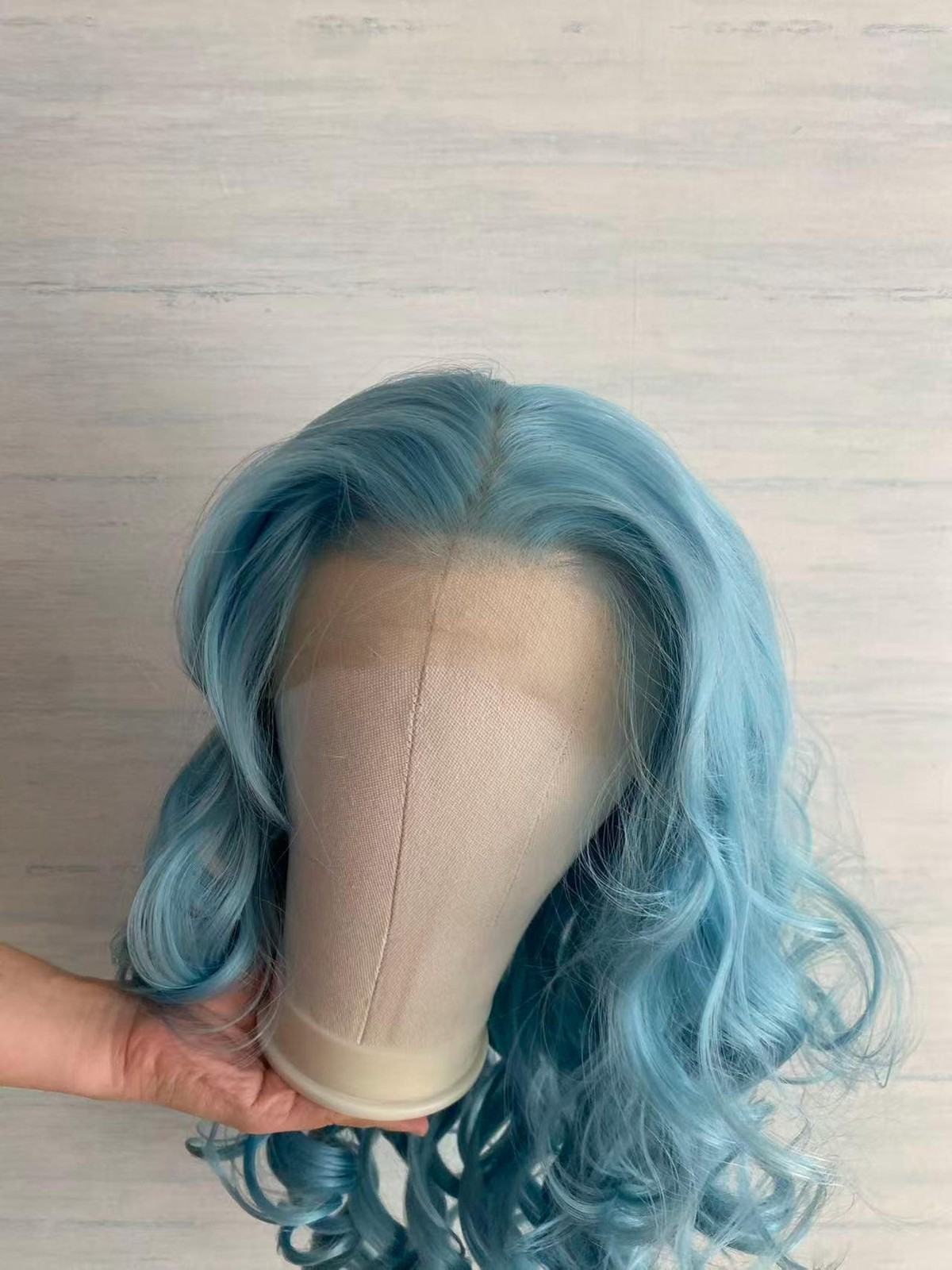 Lake Blue Long Curly Hair Lace Front Synthetic Wig Cosplay Drag Queen Wig