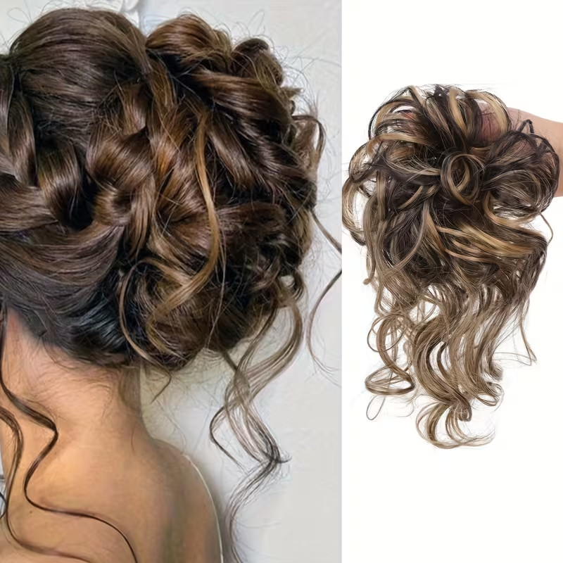 Natural Curly Messy Bun Hair Piece Scrunchie Updo Hair Extensions Real as Human