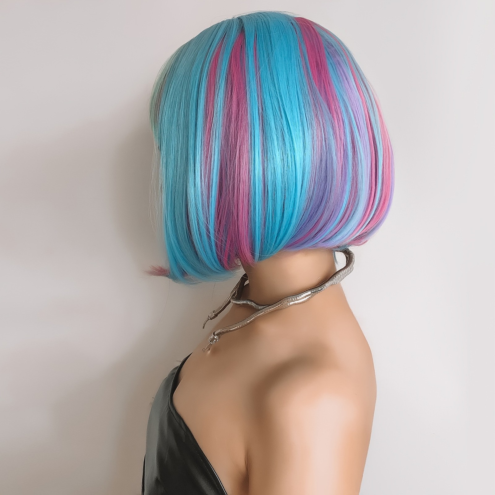 Blue-purple wave head high quality synthetic wig-suitable for daily wear. Holida