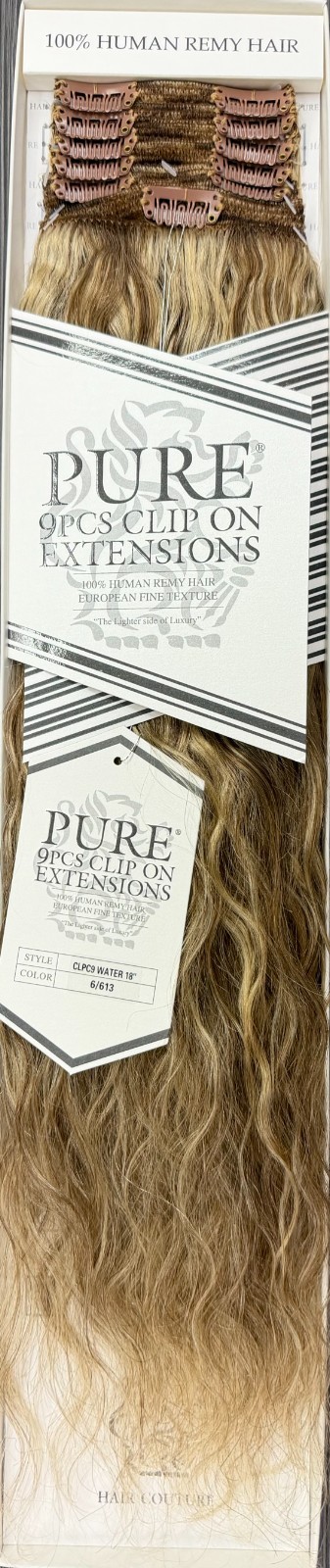 Hair Couture Pure Human Remy Hair 18″ Clip-On Extensions Water Wave 9pcs #6/619