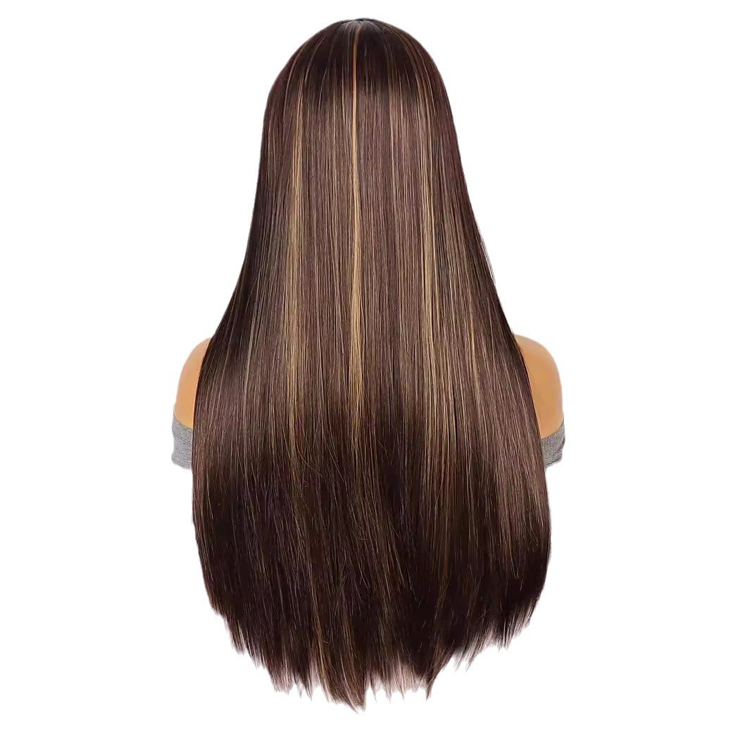 Hand Tied Lace Front Mixed Color Small Lace Long Straight Wig For Women