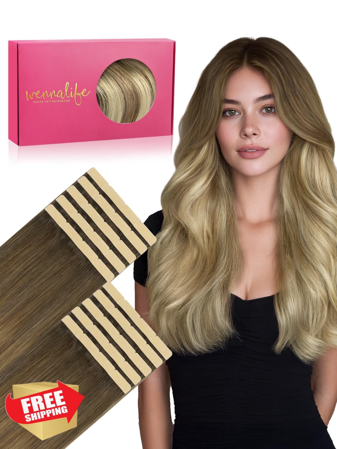 Wennalife 8cm Walnut Brown Ash Blonde Tape Hair 16 Inch