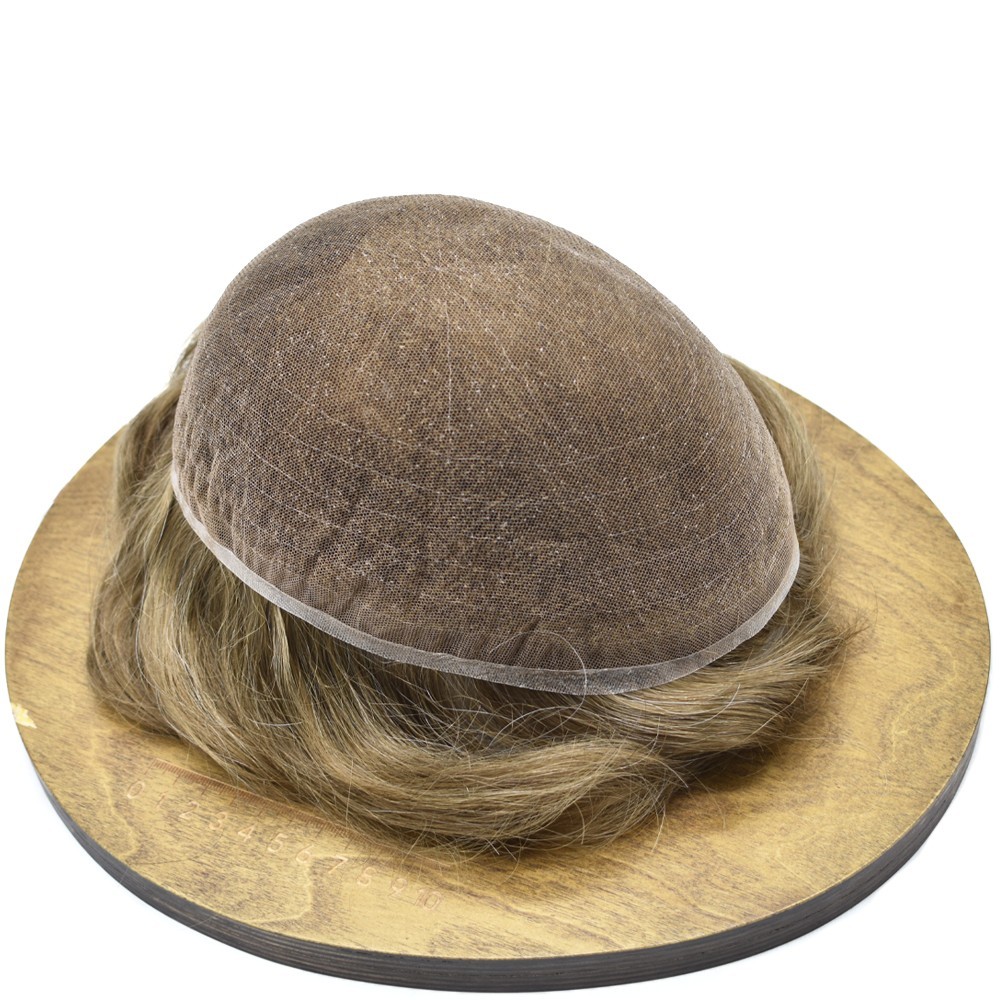 Full French Lace Mens Toupee Hairpiece Bleached Human Hair Replacement System US