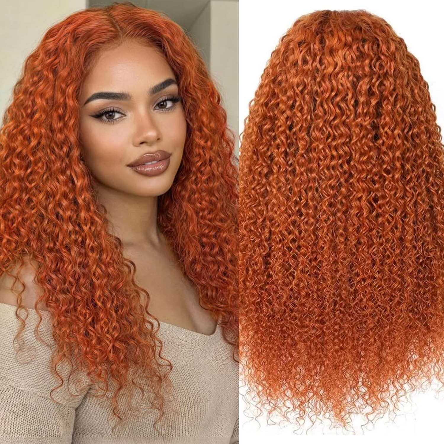 ALSZIQIHR Ginger 13×4 Water Wave Lace Front Human Hair Wig for Women 24Inch