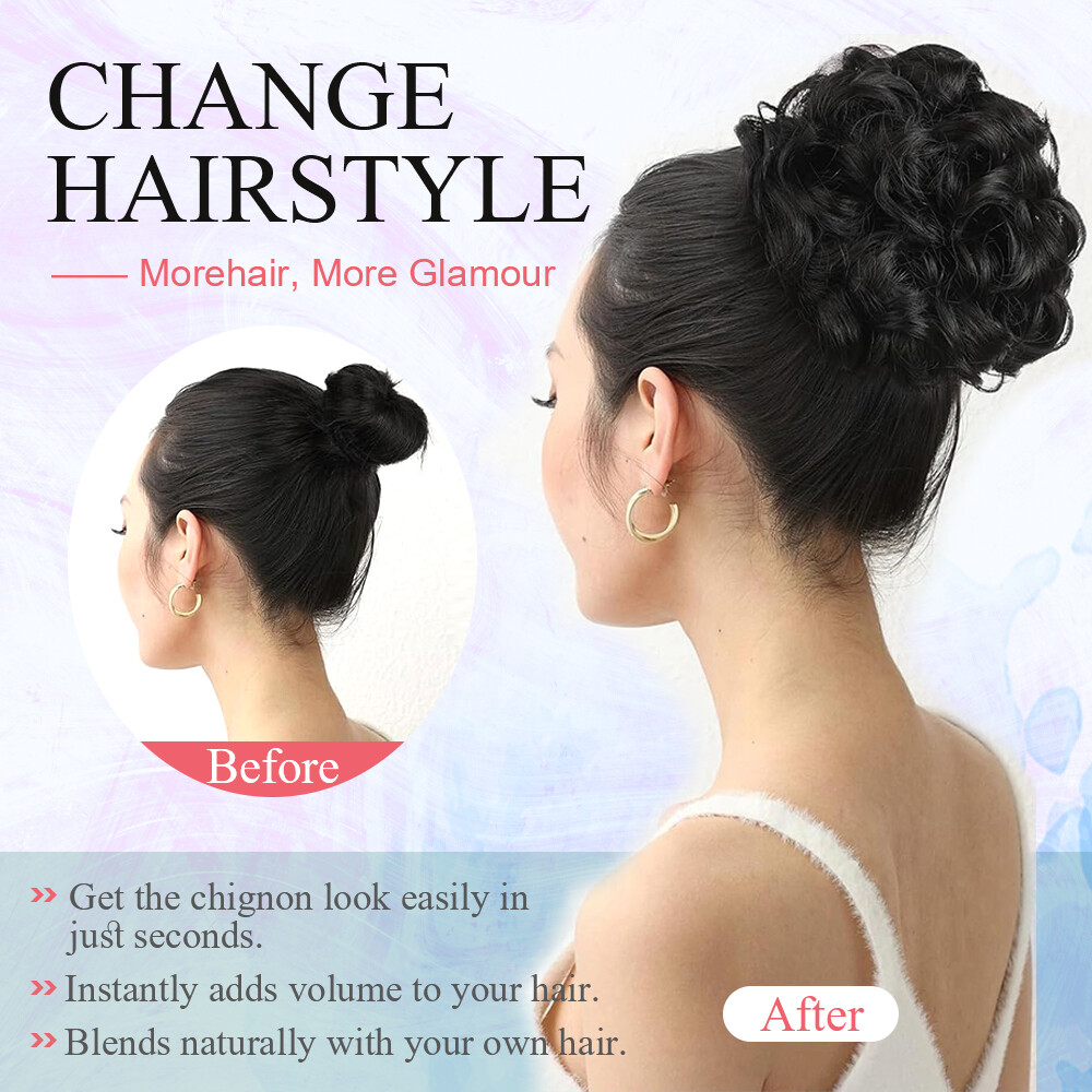 US Curly Chignon Messy Bun Updo Clip in on Hair Piece Bridal Extensions As Human