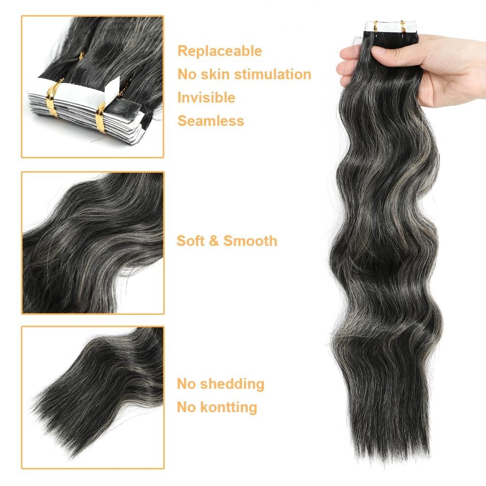 10 pcs 50g/pack wavy soft Synthetic Hair Tape in Extensions P1B/16, 20 inch