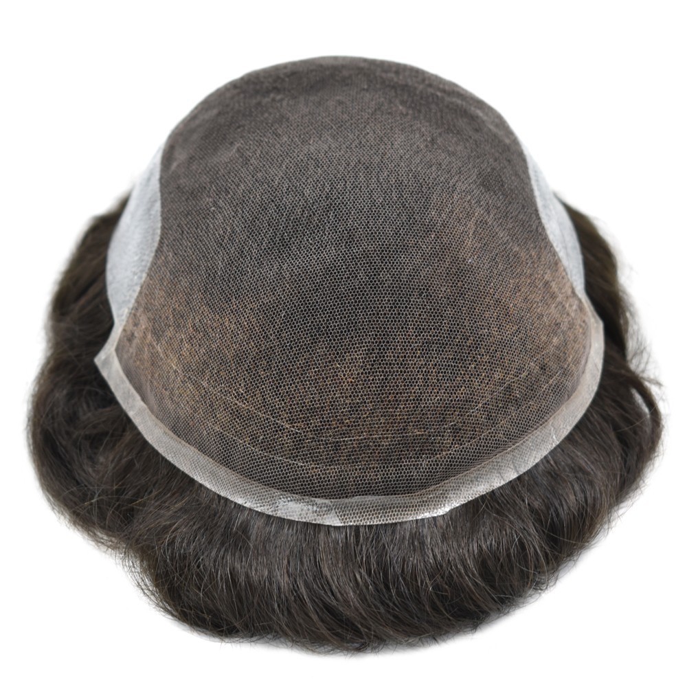 French Lace Front Mens Toupee Poly Skin Hairpieces Human Hair Replacement System